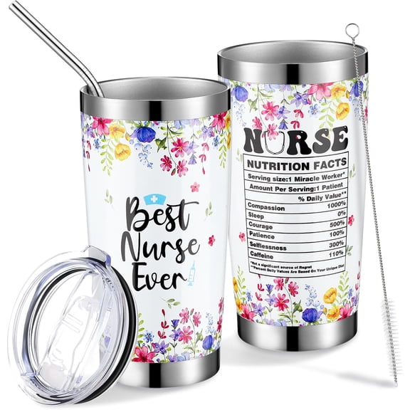 Best Nurse Ever Gifts for Women Nurse Tumbler with Lid and Straw 20 oz Coffee Cup for Practitioner Medical Assistant Student Birthday Retirement