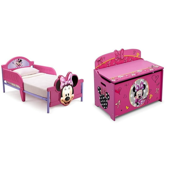 Delta Children 3D-Footboard Toddler Bed, Disney Minnie Mouse & Delta Children Deluxe Toy Box, Disney Minnie Mouse