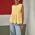 thumbnail image 4 of FRSASU Womens Summer Pleated Peplum Sleeveless Blouse Tank Tops Solid Round Neck Shirt Yellow XS(XS), 4 of 5