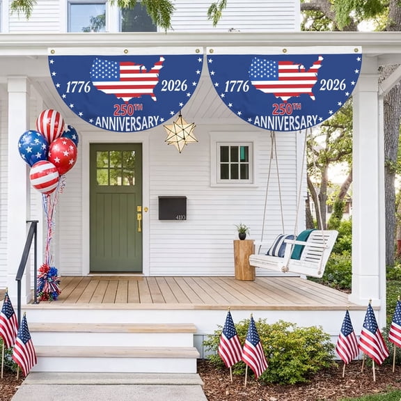 YIBAGA 250th America USA Anniversary Fan Bunting Falg 1.5x3Ft 2pcs, 4th of July Patriotic Outdoor Decor Bunting Flag, 1776 2026 Hanging Backdrop