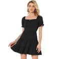 thumbnail image 1 of Unique Bargains Robe Fluide à Étages pour Femme à Encolure Carrée, Dos Smocké, Noire, P, 1 of 5