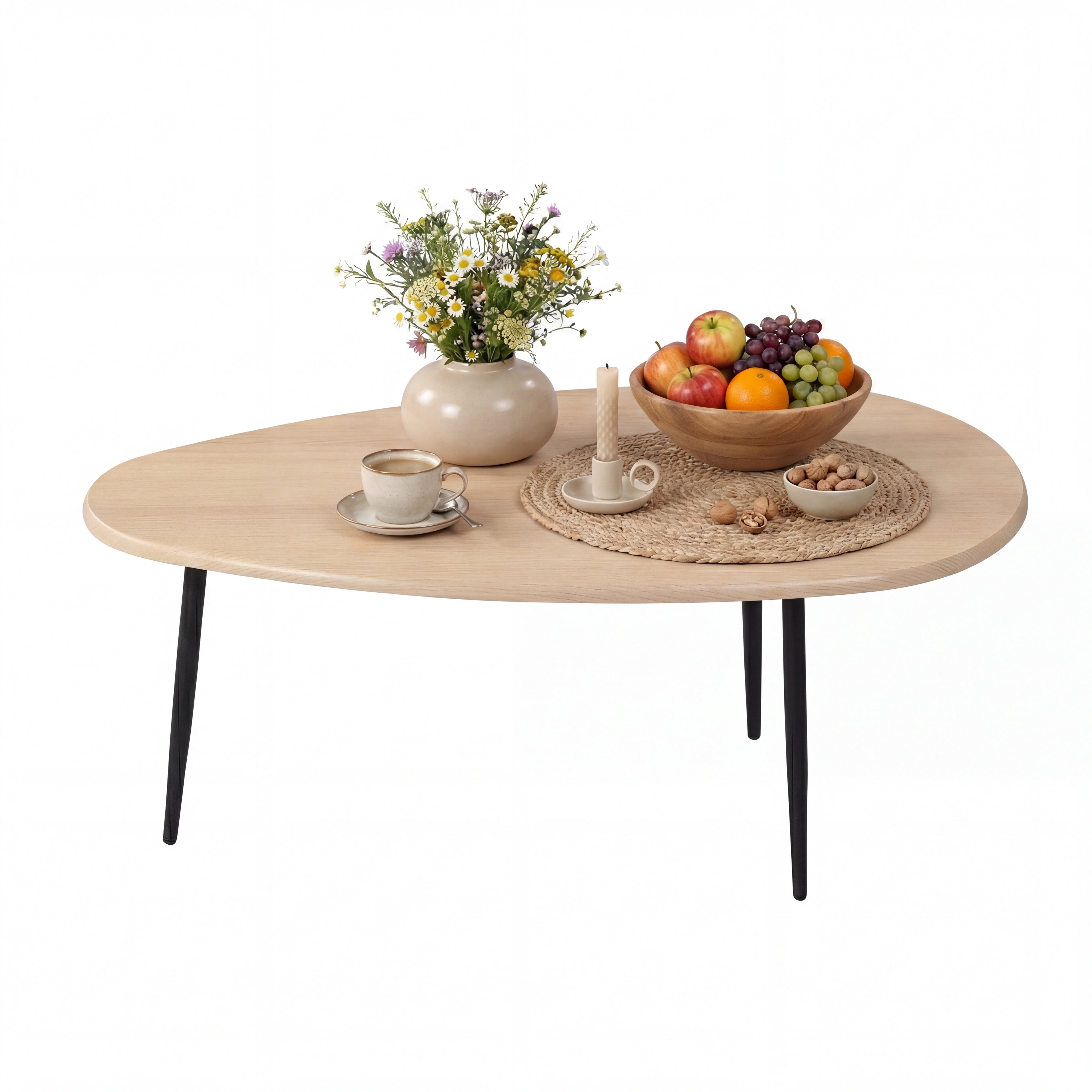 ELLEGNT Oval Coffee Table,Mid-Century Modern Center Table with Sturdy Metal Frame, Compact Retro Sofa Table for Living Room