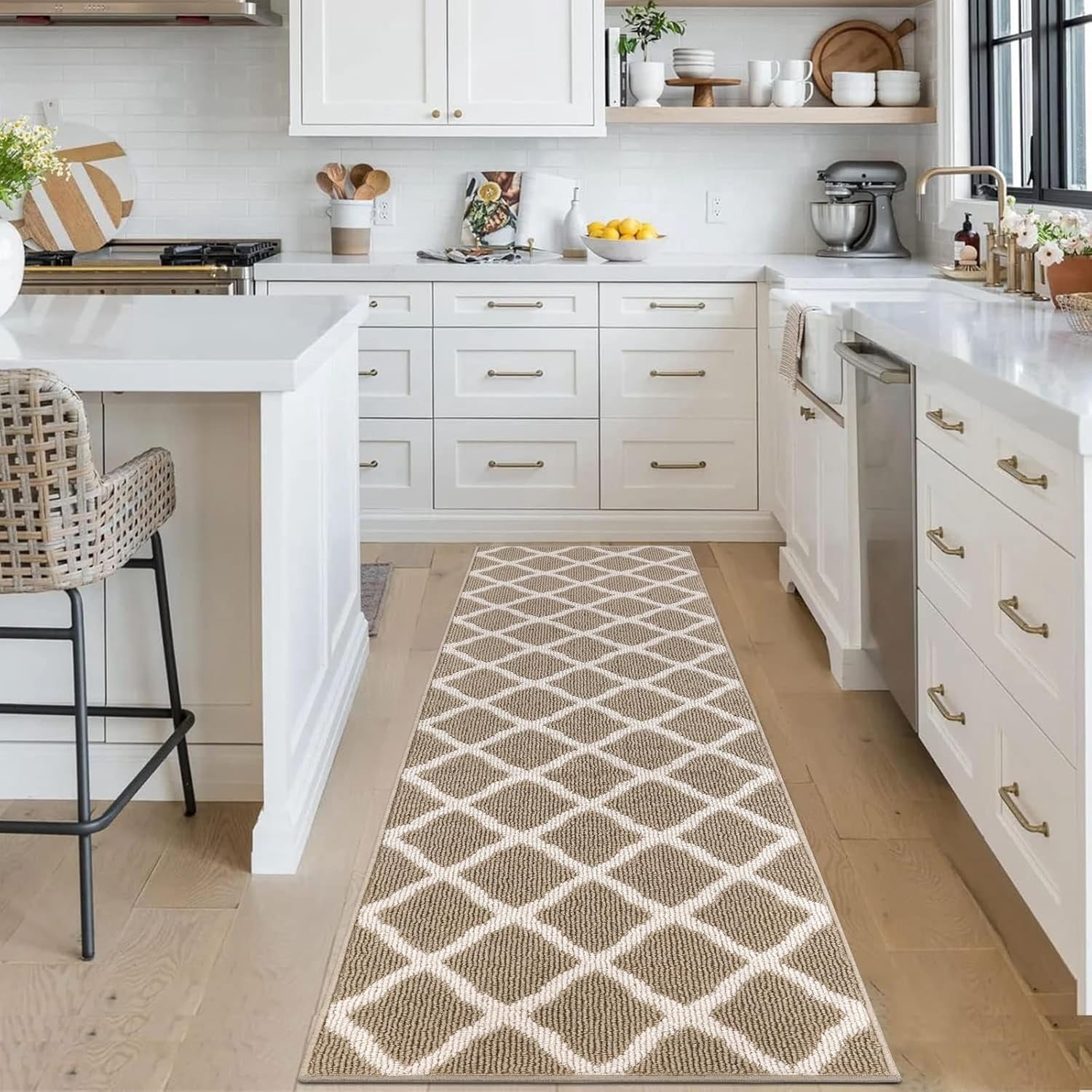 Extra Long Hallway Runner Rugs 2x10 ft Indoor Washable Rug Runner Non Slip Rubber Backing Resist Dirt Kitchen Runner Rug Hall Entryway Carpet Runners, Beige