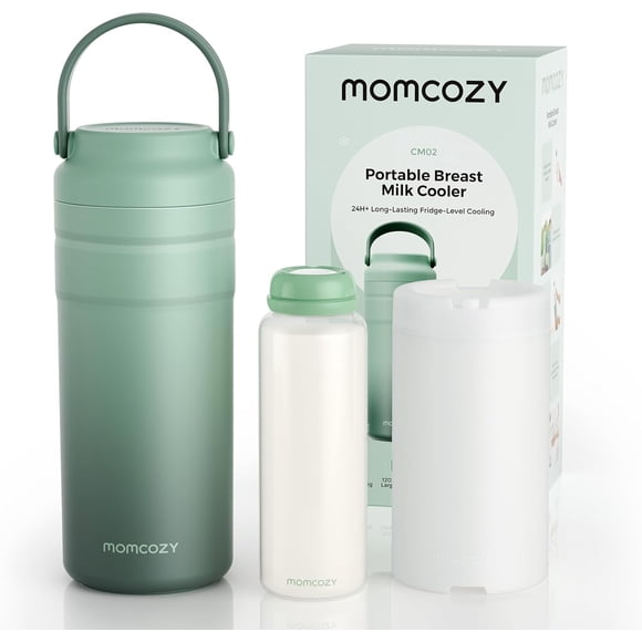 Momcozy Glacière Portable pour Lait Maternel de Voyage, Contenant de Rangement pour Lait Maternel Rafraîchissant Sans Glace 24 H, Petit Congélateur Extérieur Étanche 12 Oz