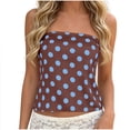 thumbnail image 2 of Yrmaups Strapless Polka Dot Tank Top for Women, Casual Boho Slim Crop Top, Stretchy Basic Tee for Party Vacation Beach Daily Wear, Blue S, 2 of 7