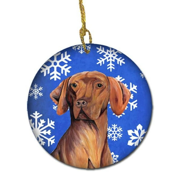Vizsla Winter Snowflakes Holiday Ceramic Ornament