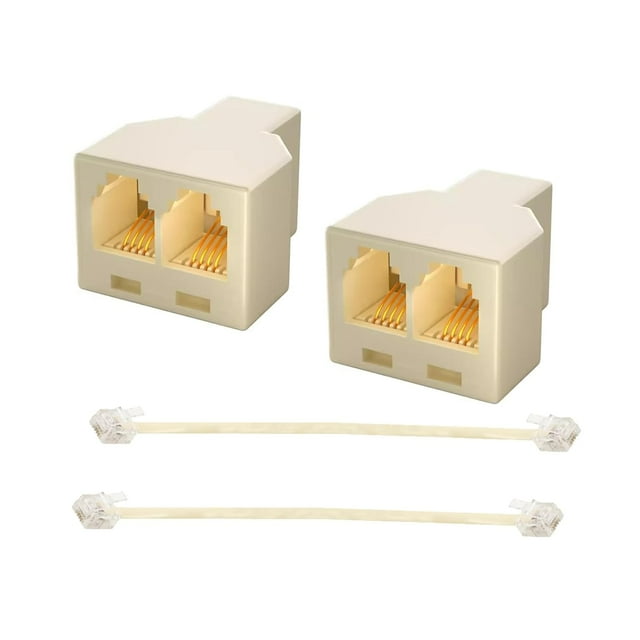 Telephone Cable Adapter, RJ11 Phone Splitter Modular Adapter, Telephone Adaptor Splitter Extension Cable RJ11 6P4C Male-2 Female Socket Phone Telephone Extension Cable, Fax Machine