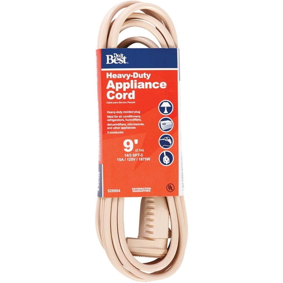 Woods Heavy Duty Appliance Cord AC-PT3143-9-BG - 14/3 SPT-3, 9 Ft, Beige, 15A