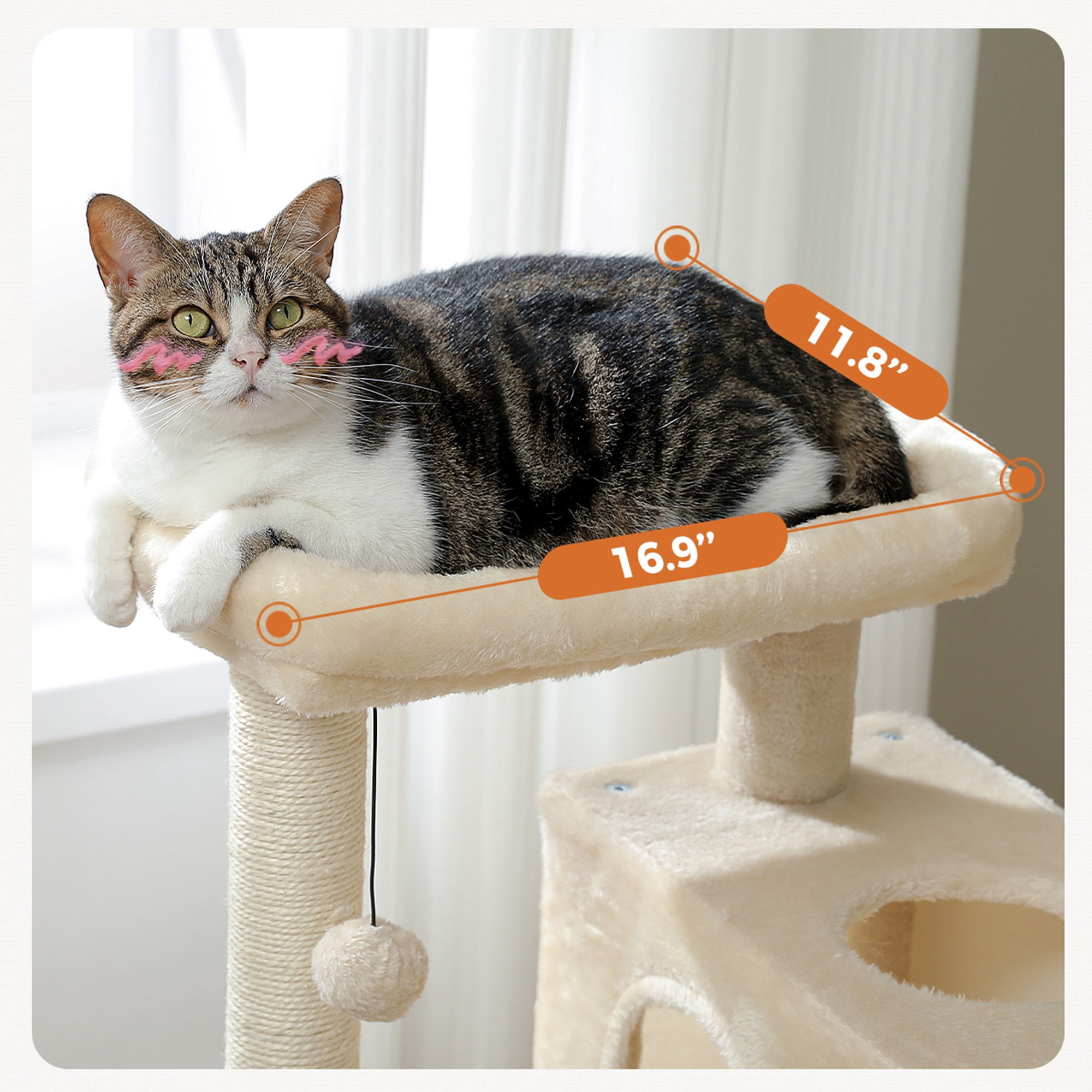 resenkos 31.5" Cat Tree Tower for Adult Cats, Stable Cute Sisal Cat Climb Holder Cat Condo for Indoor Cats Lamb, Beige