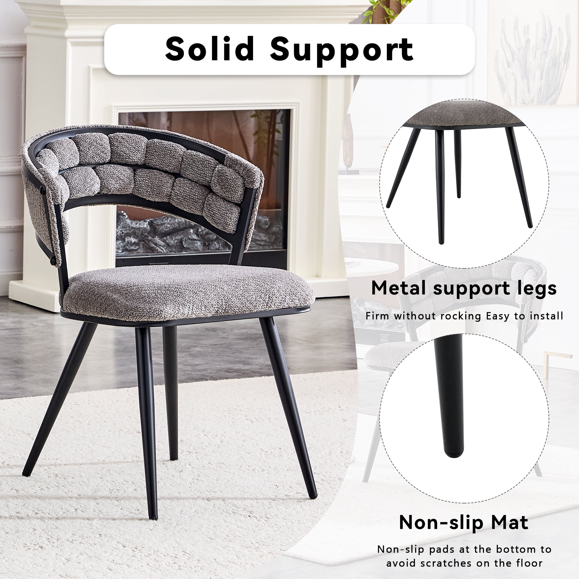 TesNus Gray Velvet Dining Chairs Set of 2, 30.5 Inch Tufted Upholstered Accent Chairs with Black Metal Legs for Dining Room Kitchen Living Room