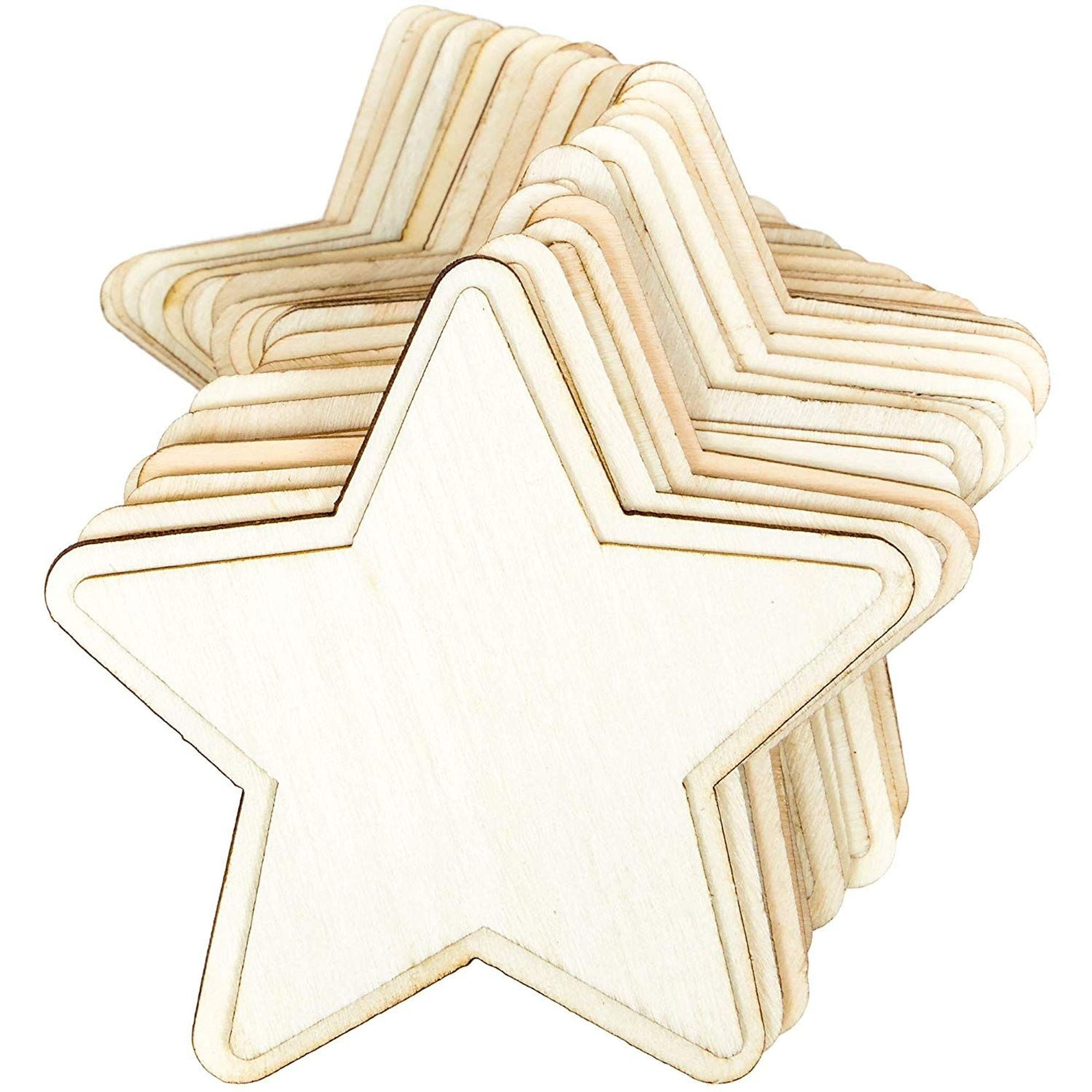 24 Pack Unfinished Wood Cutouts 4 x 4 x 0.17 inches Wooden Star Shape