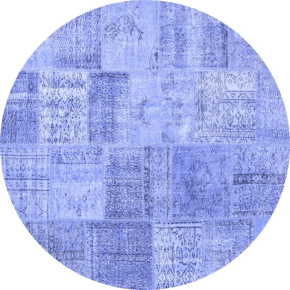 Ahgly Company Indoor Round Patchwork Blue Transitional Area Rugs, 6' Round