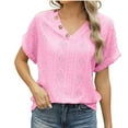 thumbnail image 2 of Blczomt Pink Tops Women Dressy V Neck Short Sleeve Shirt Elegant Formal Plain Women's Blouses, 2 of 7