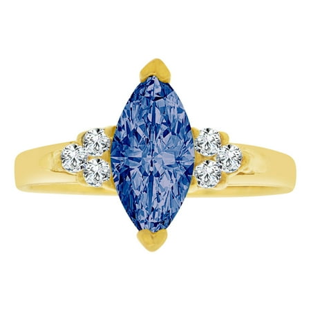 Simple Marquise - 14k Yellow Gold, Simple Classic Ring Created Color Marquise CZ Synthetic Sep Birthstones