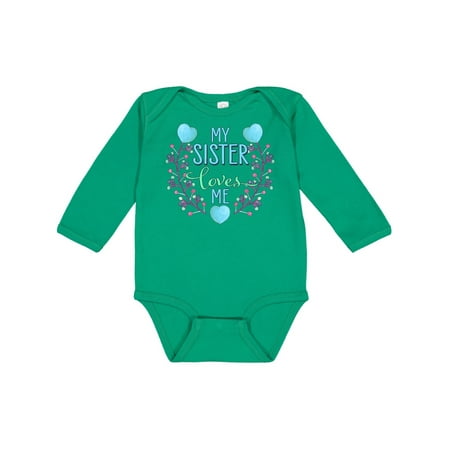 

Inktastic My Sister Loves Me wit Flowers and Hearts Gift Baby Boy or Baby Girl Long Sleeve Bodysuit