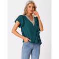 thumbnail image 4 of DARING DIVA Women's Ruffle Short Sleeve Elegant V Neck Blouse L Peacock Blue, 4 of 6