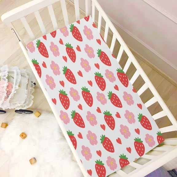 Wobogo Strawberry Flowers Baby Crib Sheets Super Soft Microfiber Playard Sheet Fitted Design for Maximum Comfort and Safety 39×27×5in