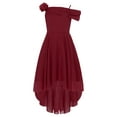thumbnail image 4 of inlzdz Girls Elegant Off Shoulder Dress Pleated A-Line Asymmetric Chiffon Wedding Party Dresses Burgundy 8, 4 of 7