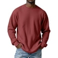 thumbnail image 2 of Men's Waffle Knit Crew Neck Pullover - Long Sleeve Daily Wear - Burgundy - Size S, 2 of 9
