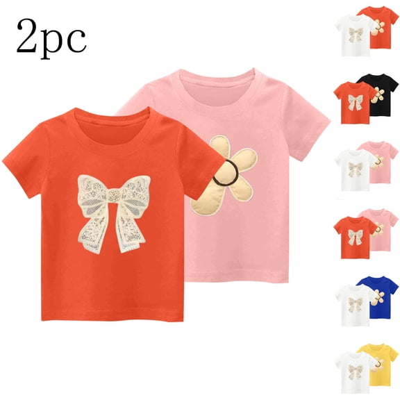 Eltusu Girls Cotton T-Shirts, Short Sleeve Casual Two Pieces Pullover Summer Tops Orange Size 2-11 T