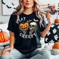 thumbnail image 2 of Stay Creepy Halloween T-Shirt, Pumpkin Skull Graphic Tee, Retro Spooky Season Shirt, Vintage Comfort Colors Halloween Apparel Gift for Her - Black, S, 2 of 5