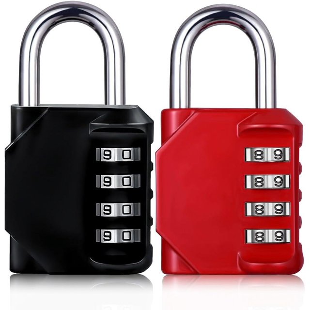Gym Locker Lock, 4 Digit Combination Padlock for School, Employee, Outdoor, Gym & Sports, Cabinet & Storage Resettable Locks - Black & Red, 2 Pack