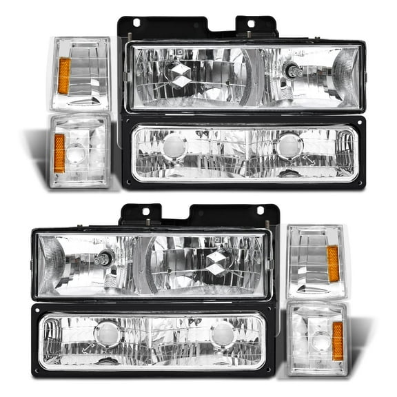 ADCARLIGHTS for 1994-1998 Sierra Headlight Assembly compatible with 1994-1998 GMC C10/Sierra/Suburban/Yukon w/Bumper & Corner Chrome Housing with Amber Reflector Headlamp Replacement Left and Right