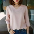 thumbnail image 2 of Women Fashion Loose Chiffon V-Neck Tops Casual Office Shirt Blouse, 2 of 4