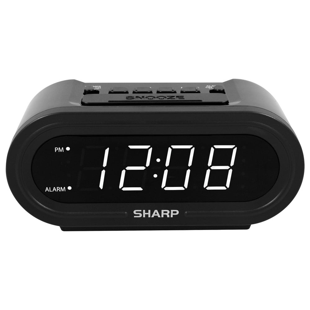 Sharp Digital Alarm Clock AccuSet Automatic Set, .9in White LED Display