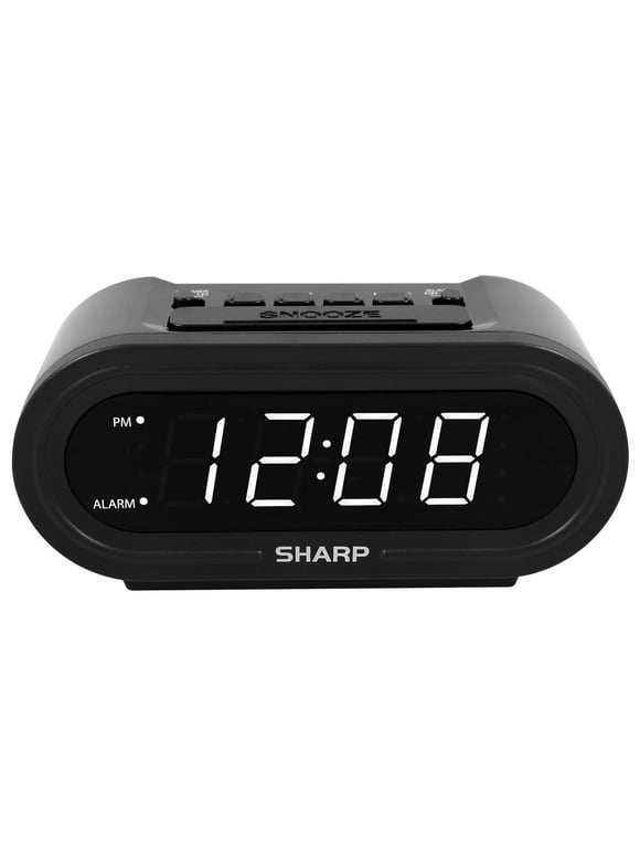 SHARP Digital Alarm Clock with AccuSet - Automatic Set, Black with White LED Display