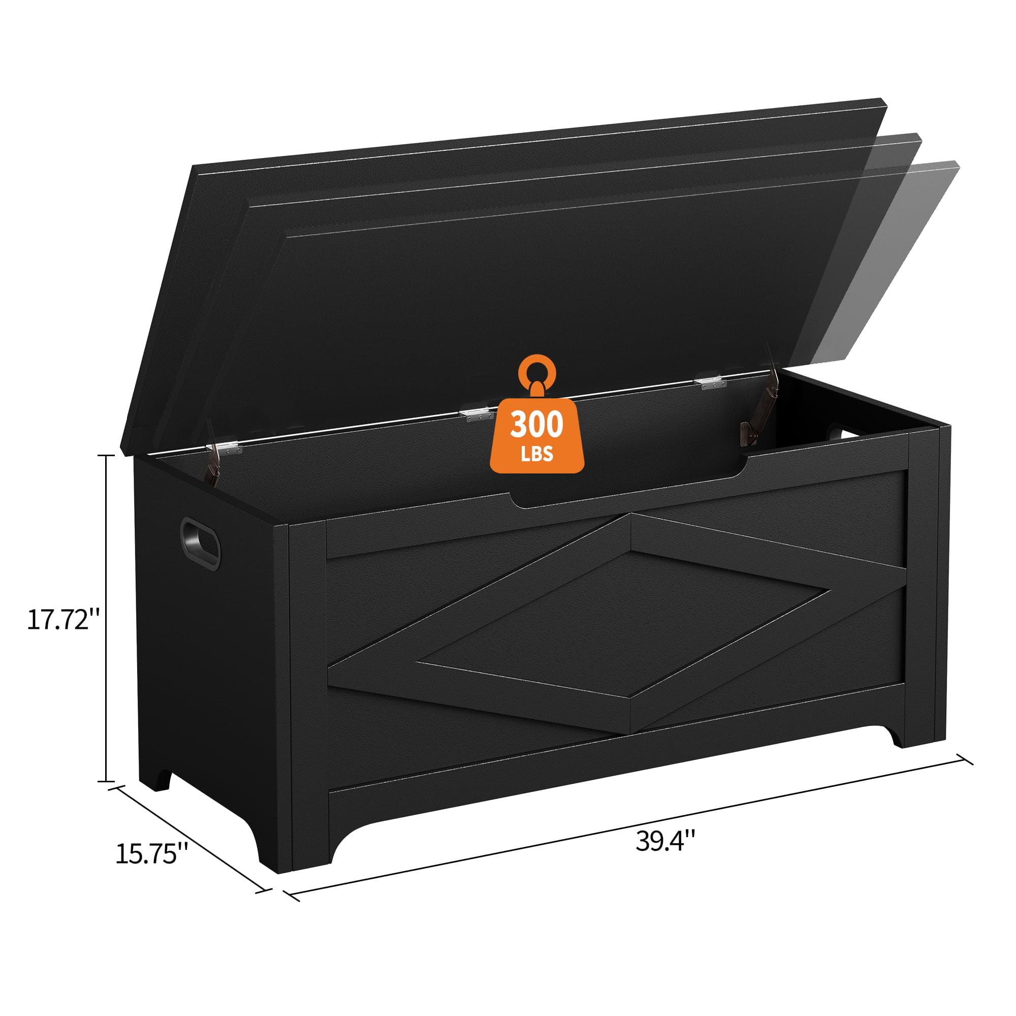 KOKEBREN 39.4"L Storage Chest, Wooden Toy Storage Bench, Modern Style Lift-Top Toy Chest with Safety Hinge for Entryway, Bedroom, Living Room,Black