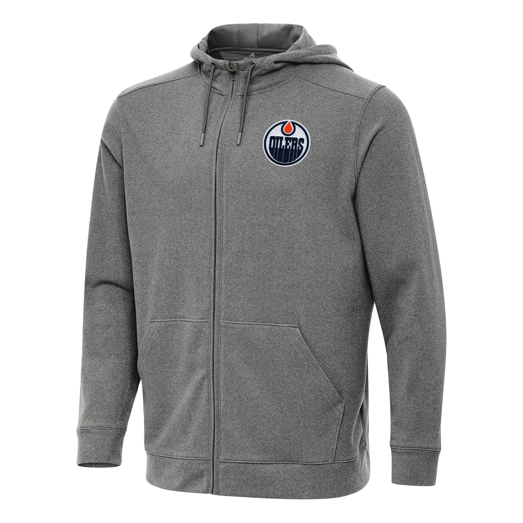 Men's Antigua Heather Black Edmonton Oilers Effortless Full-Zip Hoodie Jacket
