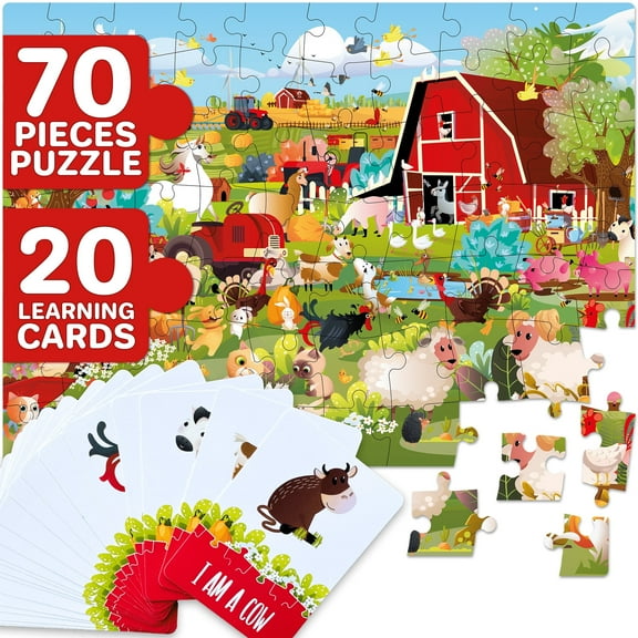 QUOKKA Search and Find Puzzles for Kids Ages 4-6 - 70 Unique Pcs Riddle Kids Puzzles 6-8 Years Old - Farm Puzzle Gift