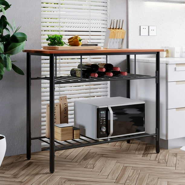 Rustic Farmhouse Counter Height Dining Kitchen Island Prep Table Storage Rack With Worktop And 2 Shelves Faux Marble Brown Com Rustic Farmhouse Counter Height Dining, Small Kitchen Island With Seating And Storage Rack