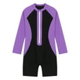 thumbnail image 3 of CHICTRY Unisex Boys Girls Upf 50+ Athletic Swimsuits Solid Long Sleeve Zip Up One Piece Rashguard Wetsuits Purple 10, 3 of 5