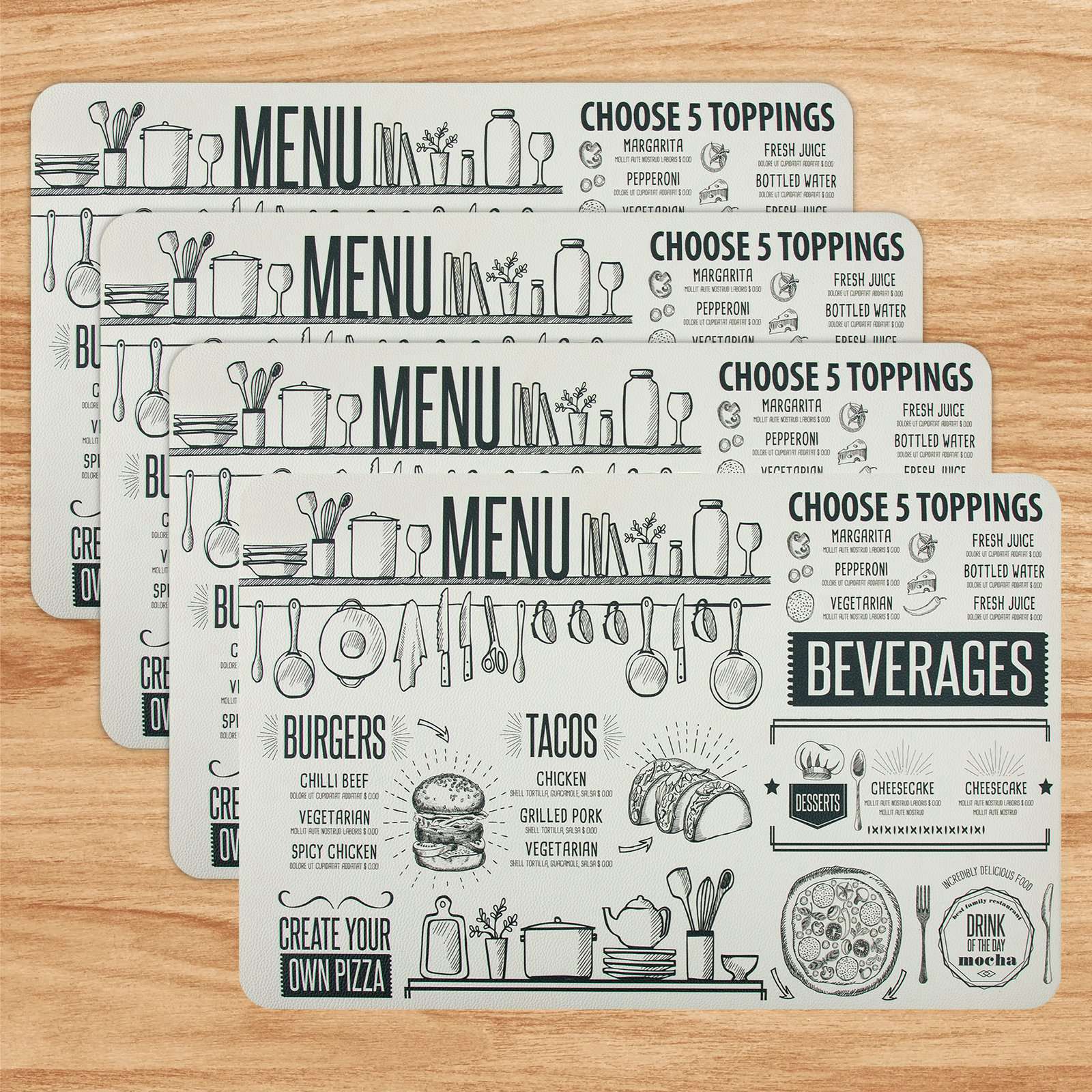 RAY STAR Placemats Set of 4, Vinyl Washable Wipeable Place Mats-12inx18in, Heat Resistant Waterproof Place Mat