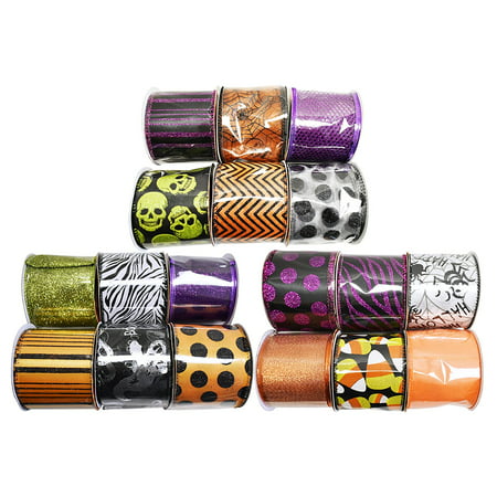 Set of 18 Halloween Wired Ribbon Rolls! 3 Yards of Ribbon Per Roll! Spooky Halloween Decorations Perfect for Classrooms, Schools, Parties and More!