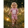 thumbnail image 5 of BemeyourBBs Newborn Baby Girls Little Sister Outfits Infant Girl Summer Clothes Waffle Knit Letter Embroidery Short Sleeve Romper and Elastic Waist Shorts Set, 5 of 9