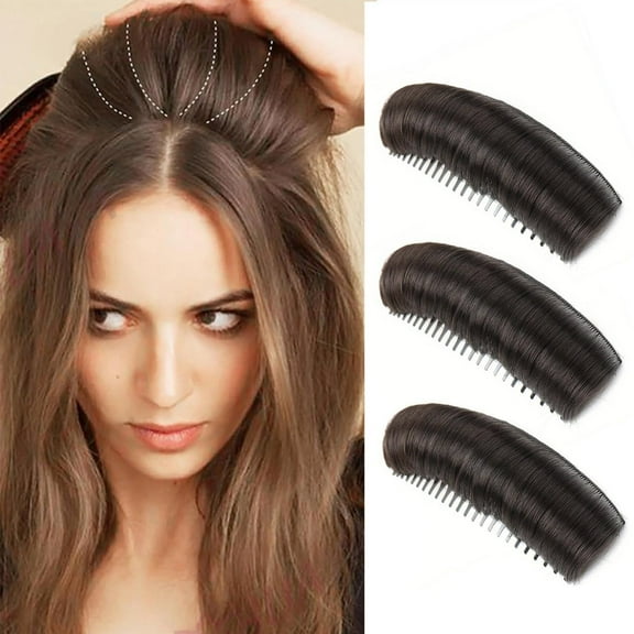 3 Pcs Invisible Fluffy Hair Pad, Portrayi Hair Pad, Volume Hair Clips, Natural Hair Bump Clip for Volume, DIY Heighten Hair, Invisible Fluffy Hair Bun (Black)