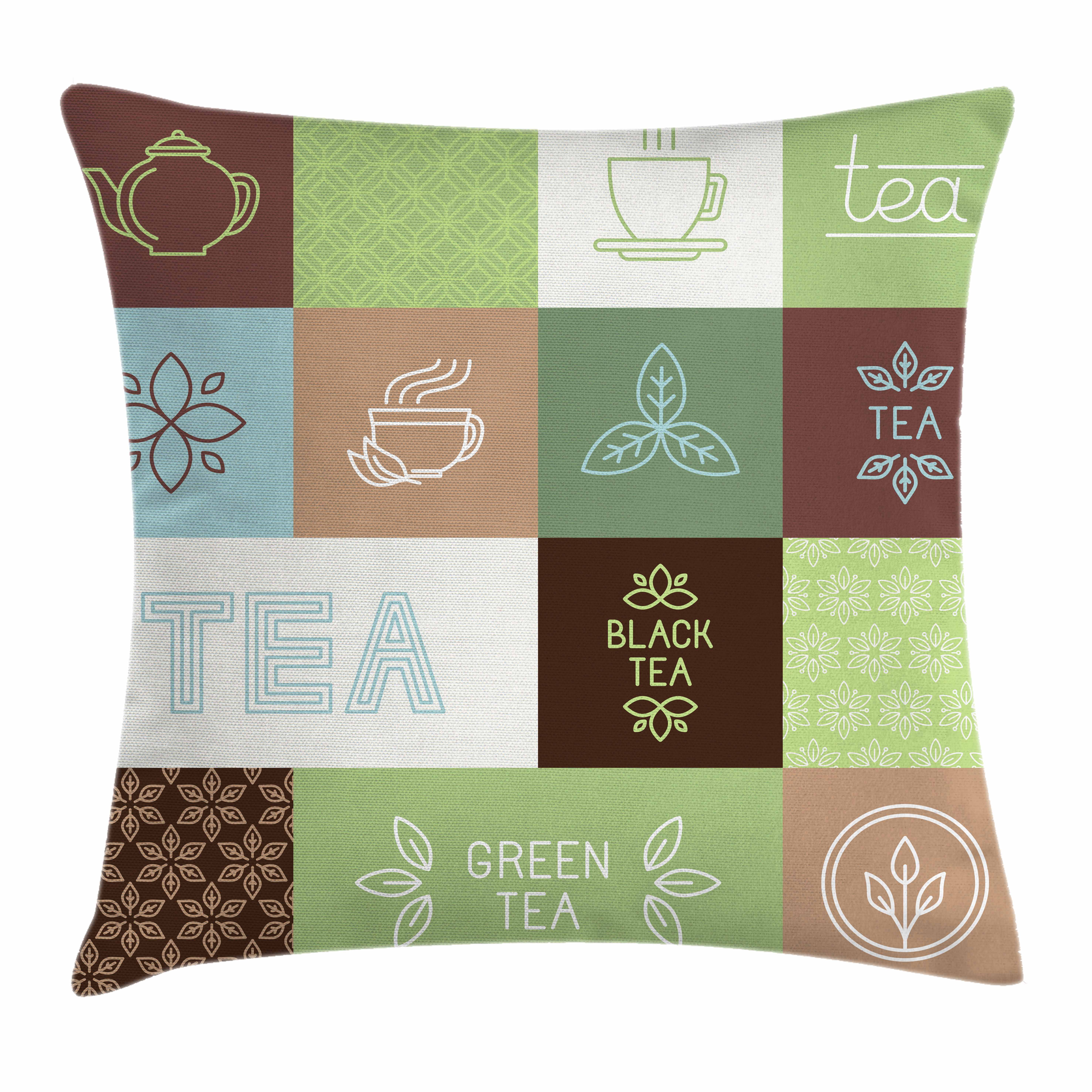 Tea Party Throw Pillow Cushion Cover Checkered Tea Themed Images Symbols Geometrical Soft Colored Minimalist Decorative Square Accent Pillow Case 18 X 18 Inches Green Brown Blue By Ambesonne Walmart Com
