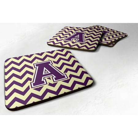 

Carolines Treasures CJ1058-AFC Letter A Chevron Purple and Gold Foam Coaster Set of 4 3 1/2 x 3 1/2 multicolor