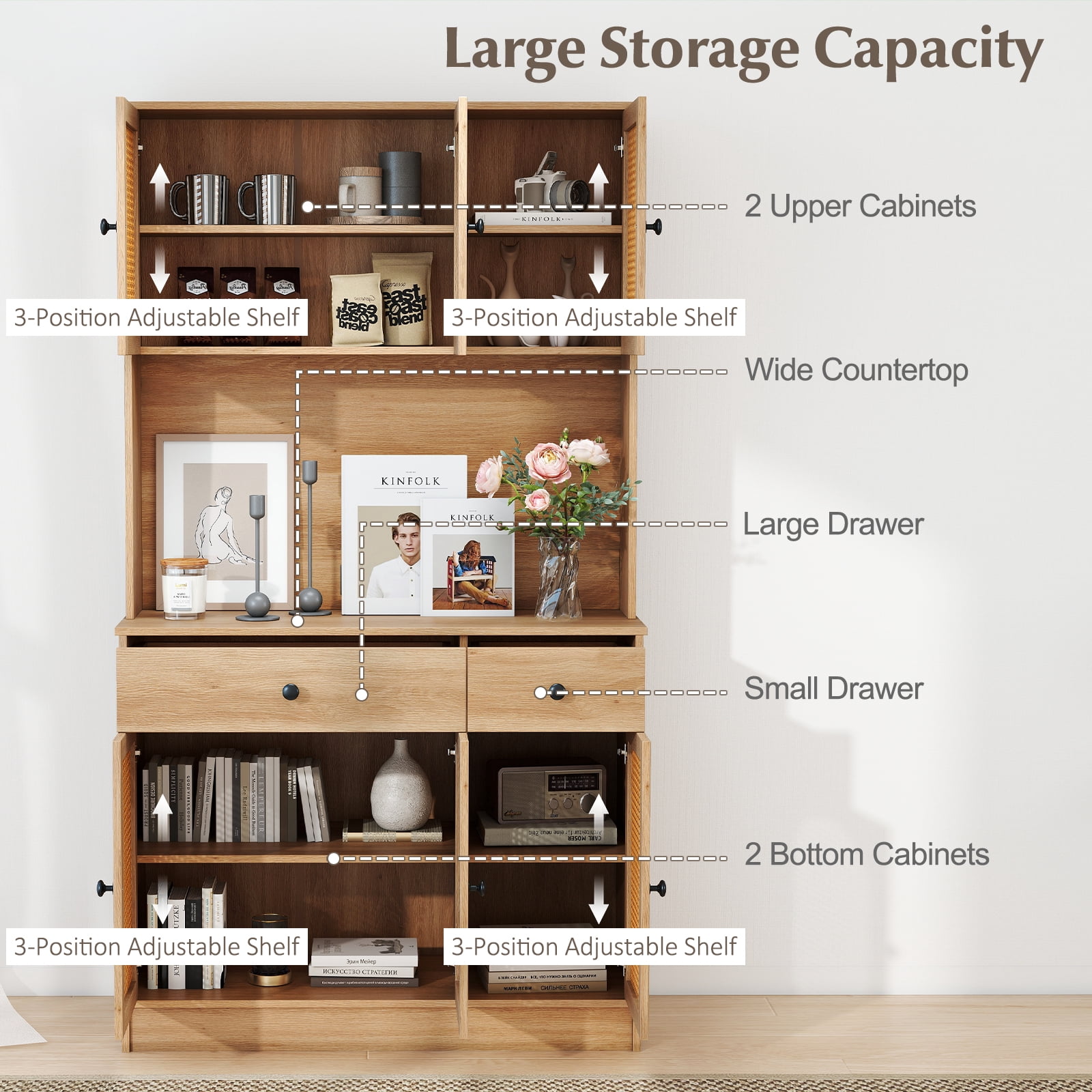 Gymax Kitchen Pantry Cabinet w/ Charging Station 71'' Tall Kitchen Buffet Cabinet