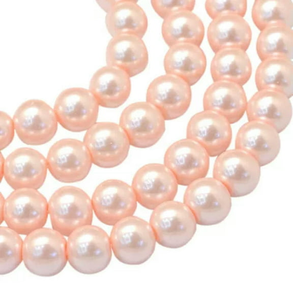 U8MO 105pcs/Strd 8~9mm Baking Painted Pearlized Glass Pearl Round Beads Loose Spacer-PeachPuff