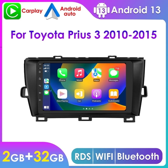 Hizpo 32GB Android 13 Bluetooth Apple CarPlay Wifi AUX 9" Touch Screen Car Stereo Radio Head Unit Multimedia GPS Navigation Player In Dash For Toyota Prius 2010 2011 2012 2013 2014 2015