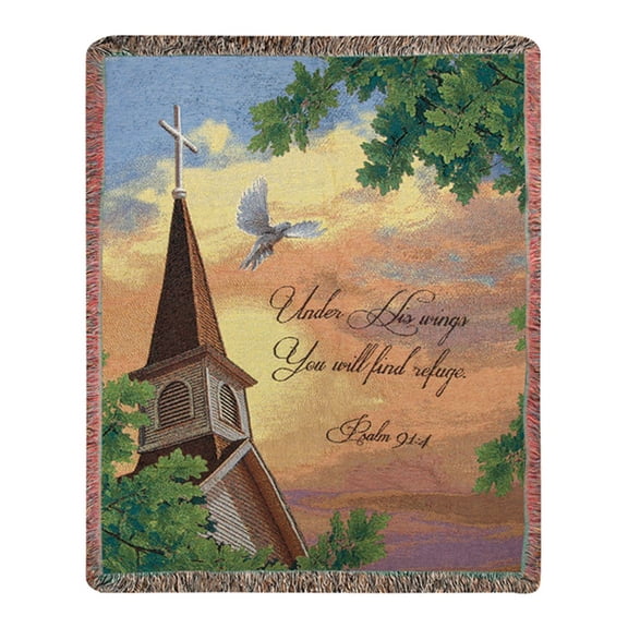 Charlotte Home Furnishings WW-8019-11201 Under His Wings You Will Find Refuge Afghan Throw, Gold