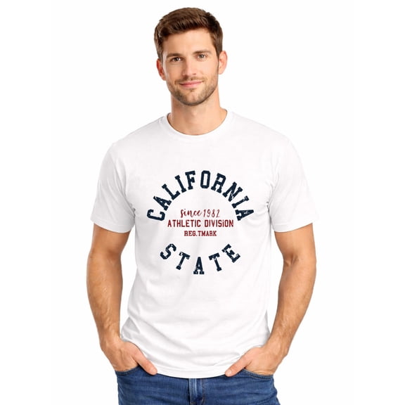Graphic Short Sleeve T-Shirt for Men Classic Fit Crewneck with California State Tee Cotton Fabric on White Fabric