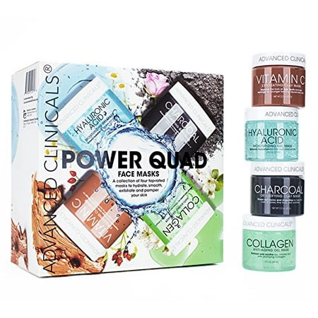 Advanced Clinicals Power Quad Face Masks  Charcoal Mask, Vitamin C Mask, Collagen Mask, Hyaluronic Mask. 2oz each. Great gift set!