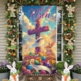 thumbnail image 5 of AZXY 35x71 Inch He is Risen Easter Door Cover, Floral Cross with Bunny Door Banner, Spring Religious Porch Wall Hanging Decor for Easter Party, 5 of 9