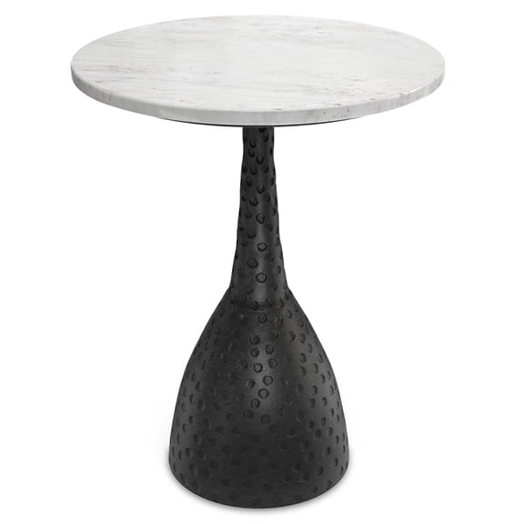 Modern Side Table|16" Metal & Marble Accent Table|Black & White