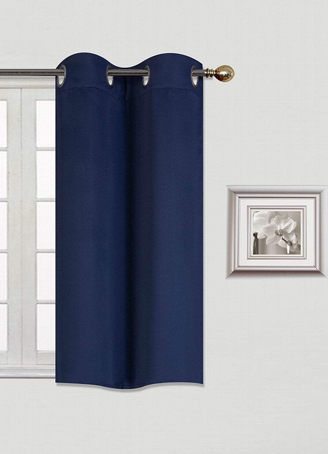 (K54) Navy Blue 1 Panel Silver Grommets Window Curtain 3 Layered Thermal Heavy Thick Insulated Blackout Drape Treatment Size 30" Wide X 54" Length